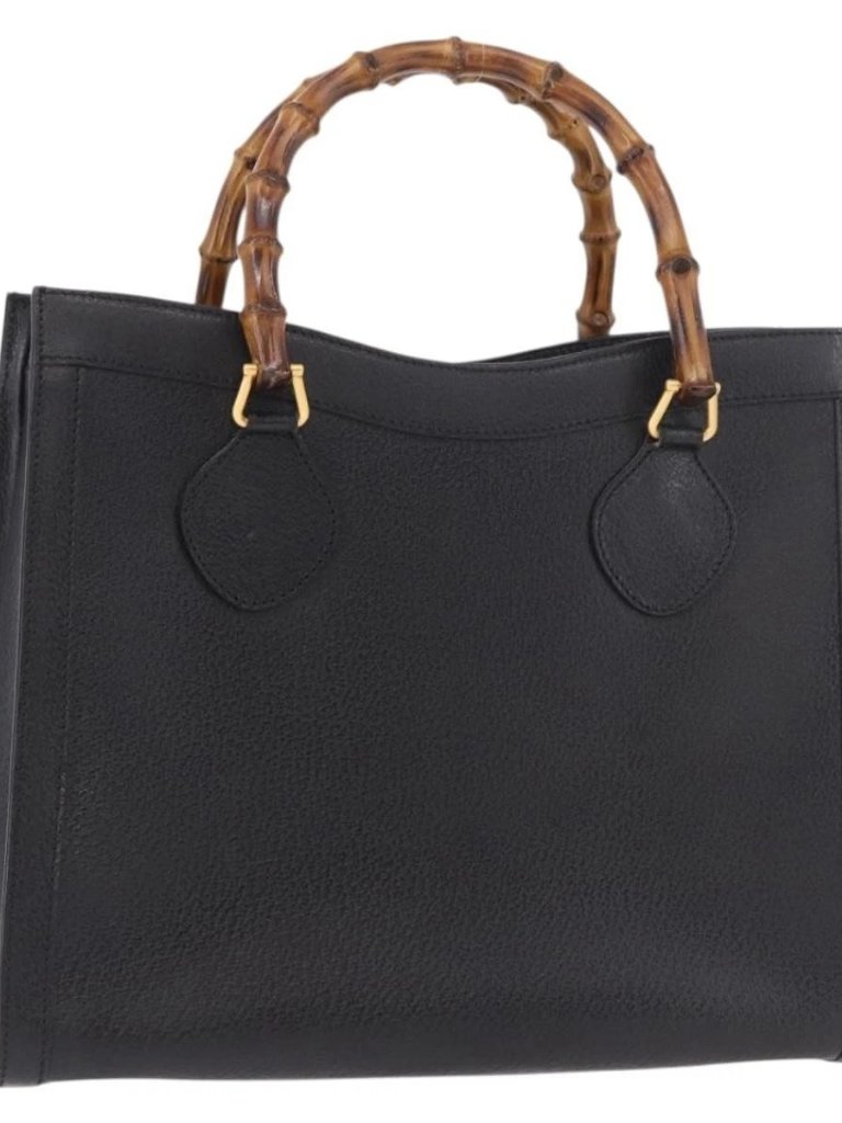 Gucci Bamboo Tote Bag Leather Black Gold 002 2853 0260 0 Auth 187353